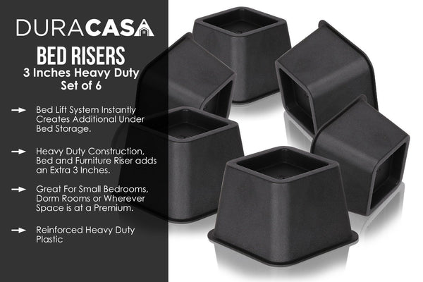 DuraCasa Bed Risers or Furniture Riser 6 Pack - Raises 3 Inches in Height (3 Inch, Set of 6)