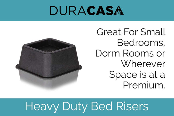 DuraCasa Bed Risers - Raises Your Bed or Furniture to Create an Additional 2 Inches of Storage! Reinforced New Heavy-Duty Design to Hold Over 2000 LBS! Desk or Sofa Lift (Black 6 Pack)